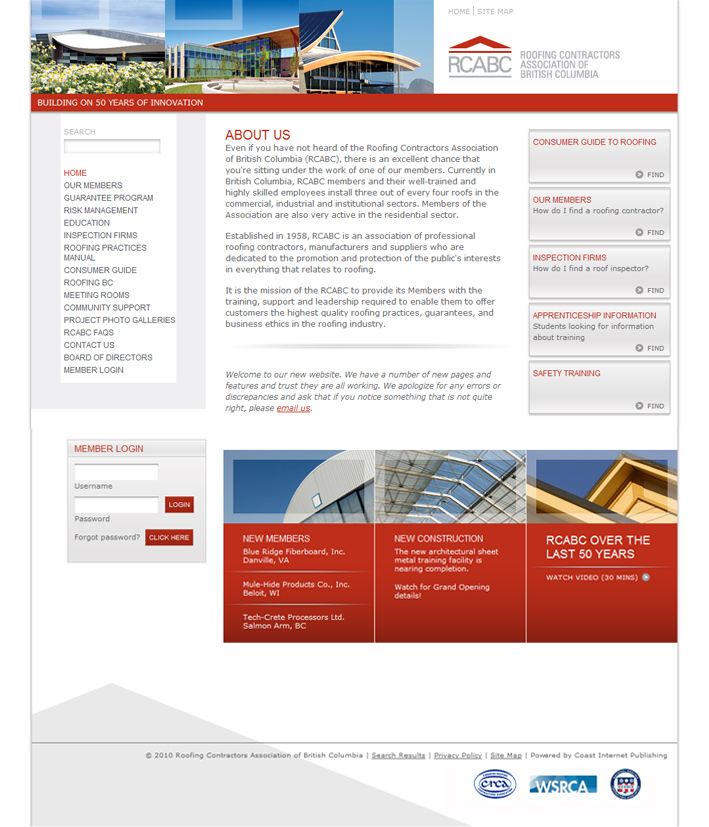 Website Capture: Roofing Contractors Association of BC